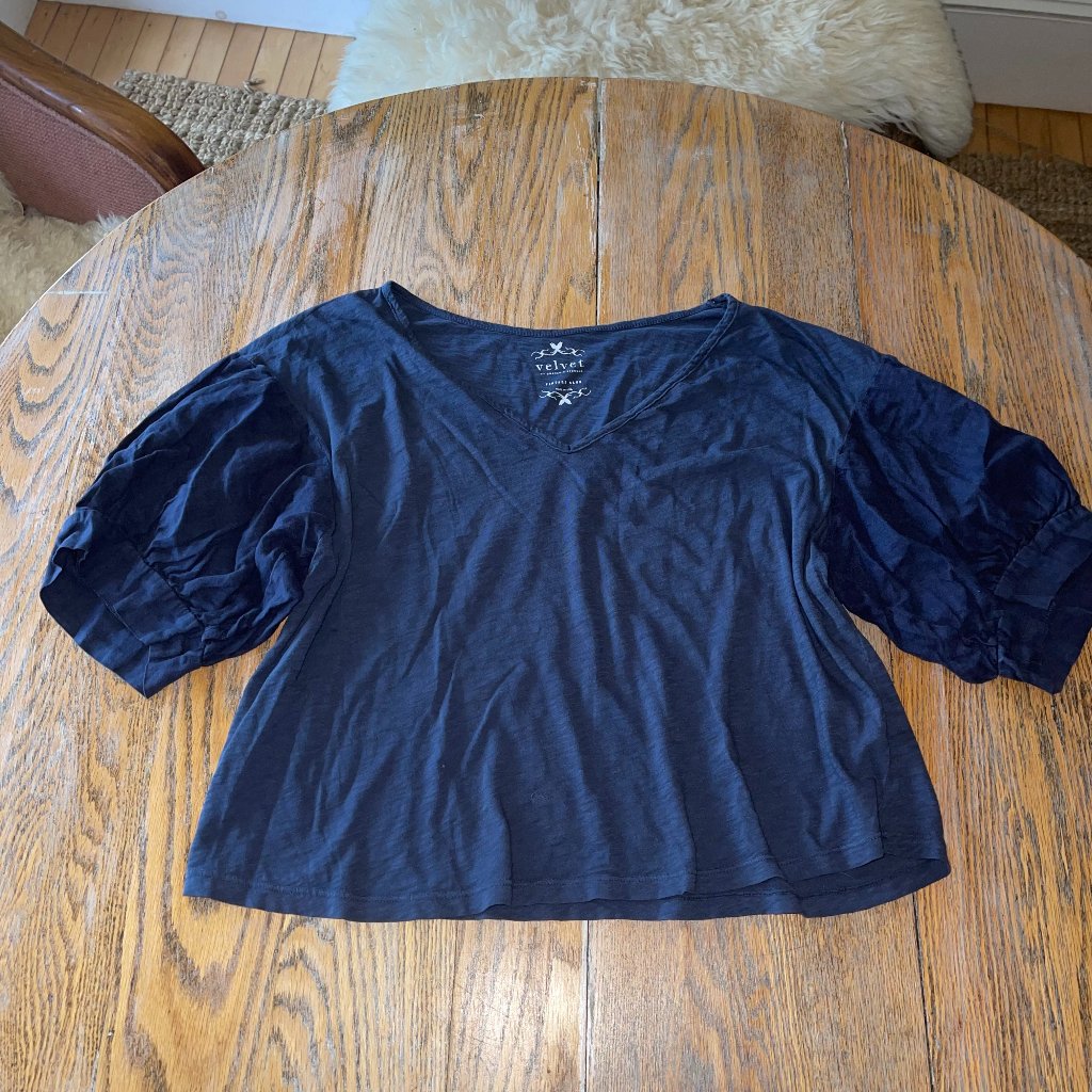 Velvet Brand Vintage Slub Dk Blue V Neck Cotton TopM